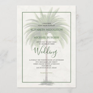 Convite Casamento Chic Verde Moderno Elegante Palm Tree