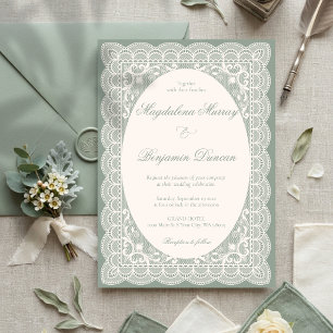 Convite Casamento Chic Vintage Marfim e Verde Sage Elegant