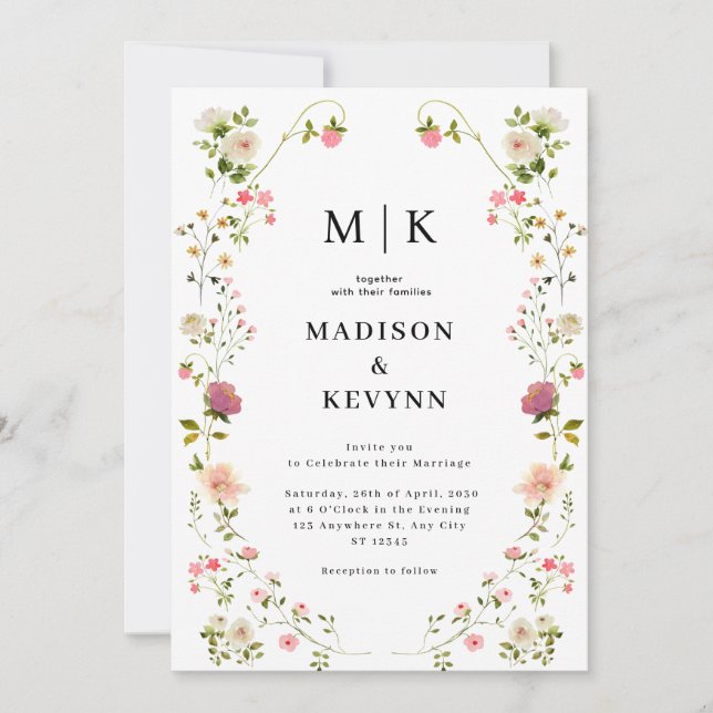 Convite Casamento Chic Wildflower  (Frente)