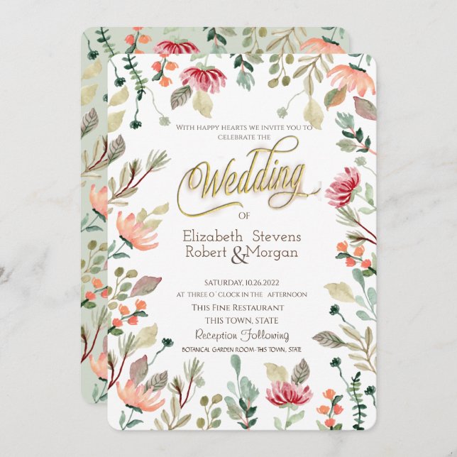 Convite Casamento Chic Wildflower (Frente/Verso)