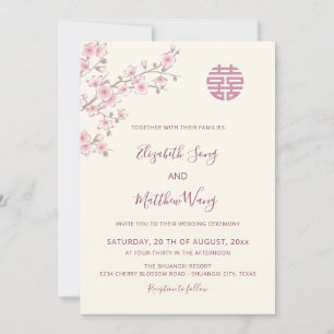 Convite CASAMENTO CHINÊS BILINGUE Beijo Cereja Flor de Cer