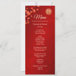 Convite Casamento Chinês BILINGUE Flor de Cerejeira Vermel