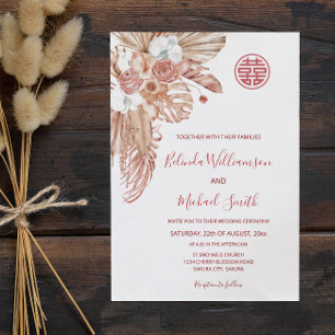 Convite Casamento Chinês com Flores de Watercolor Boho