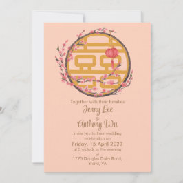 Convite Casamento chinês com Sakura de Dupla Felicidade
