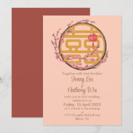 Convite Casamento chinês com Sakura de Dupla Felicidade