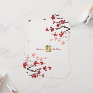 Convite Casamento Chinês de Dupla Felicidade do Ouro Red S