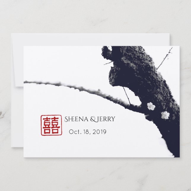 Convite Casamento chinês de felicidade dupla entre nós (Frente)