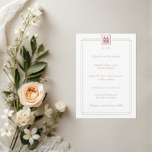 Convite Casamento Chinês de Felicidade Dupla Moderna Elega