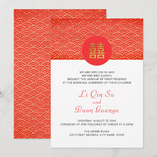 Convite Casamento Chinês de Felicidade Dupla Vermelha e D