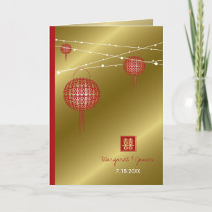 Convite Casamento Chinês Dourado de Felicidade Dupla Lante