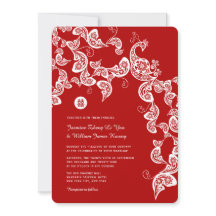 Casamento Chinês Elegante Red Floral Boho Peacock