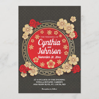Convite Casamento Chinês Floral