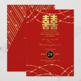 Convite Casamento Chinês Luzes Douradas Dupla Felicidade
