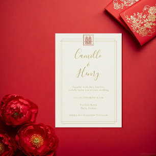 Convite Casamento Chinês Marfim Dupla Felicidade Chic Mode