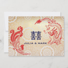Convite Casamento Chinês Moderno Dragão-Phoenix