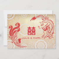 Casamento Chinês Moderno Vermelho Dourado Dragão-P