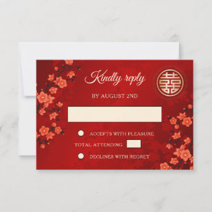 Convite Casamento chinês RSVP de Cereja Vermelha