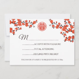 Convite Casamento Chinês RSVP Flor Vermelha