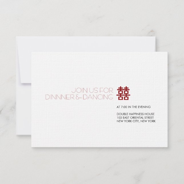 Convite Casamento Chinês Simples de Felicidade Dupla Minim (Frente)