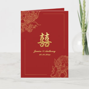 Convite Casamento chinês tradicional Dragão Fenix vermelho