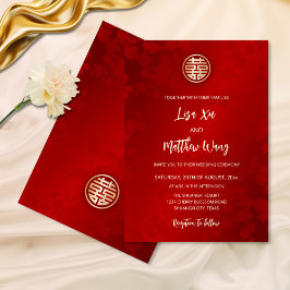 Convite Casamento Chinês Vermelho Simples Moderno