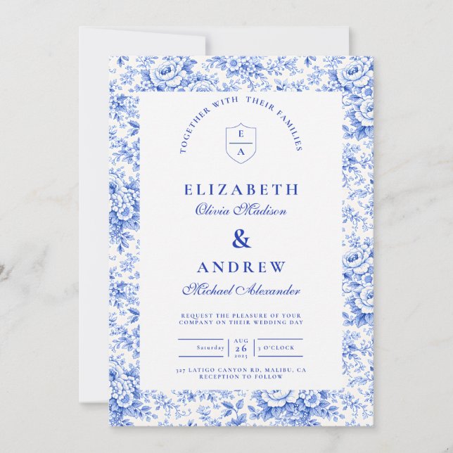 Convite Casamento Chinoiserie Azul Delft (Frente)