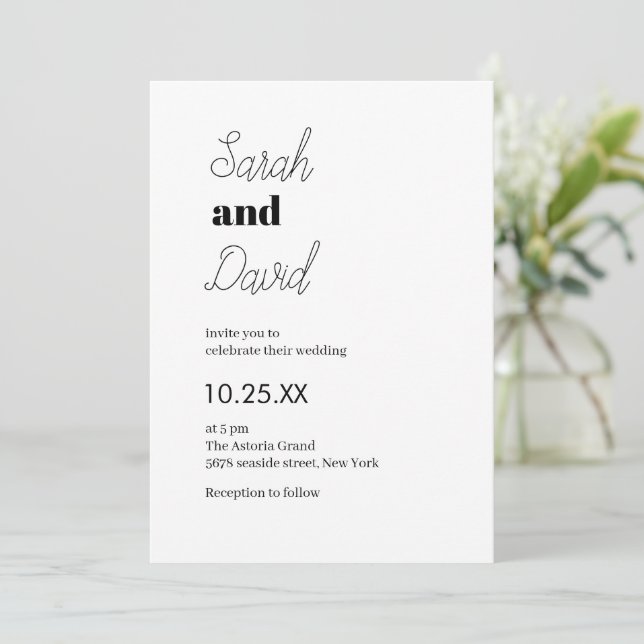 Convite Casamento chique Casamento moderno preto e branco (Em pé/Frente)