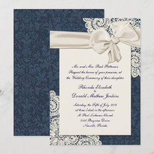 Convite Casamento chique do laço do damasco & do marfim d
