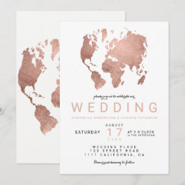 Convite Casamento chique do mapa do mundo do ouro