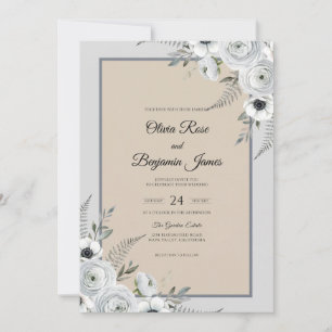 Convite Casamento Cinza Anêmona Creme