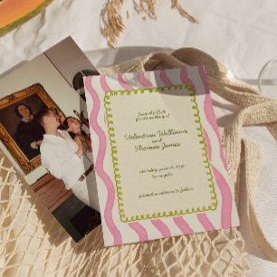 Convite Casamento Cinza-Branco e Verde Salve a Data