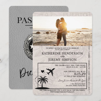 Convite Casamento cinza de Passaporte Porto Rico