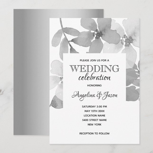 Convite Casamento Cinza Elegante (Frente/Verso)