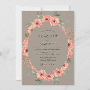 Convite Casamento Cinza Eucalipto Ranunculus Coral Bege