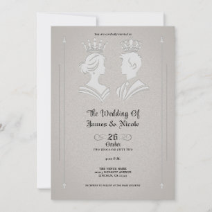Convite Casamento Cinza Moderno do Rei e da Rainha Royal