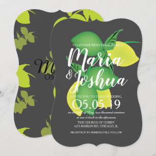 Convite Casamento Cinza Silo Padrão Limão Verde Amarelo Fr