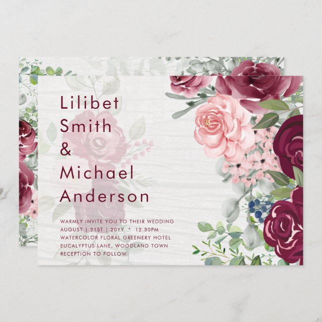 Convite Casamento Cinzento Cinzento Cinzento Cor-de-Rosa R (Frente/Verso)