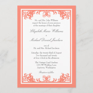 Convite Casamento cinzento coral do rolo do Flourish do