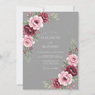 Convite Casamento Cinzento Ornamentado Outonal