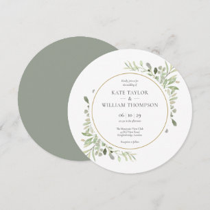 Convite Casamento Circular de Folhas de Vegetação Elegante