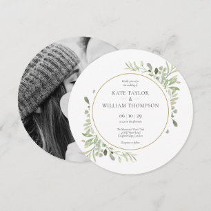 Convite Casamento Circular de Folhas de Vegetação Elegante