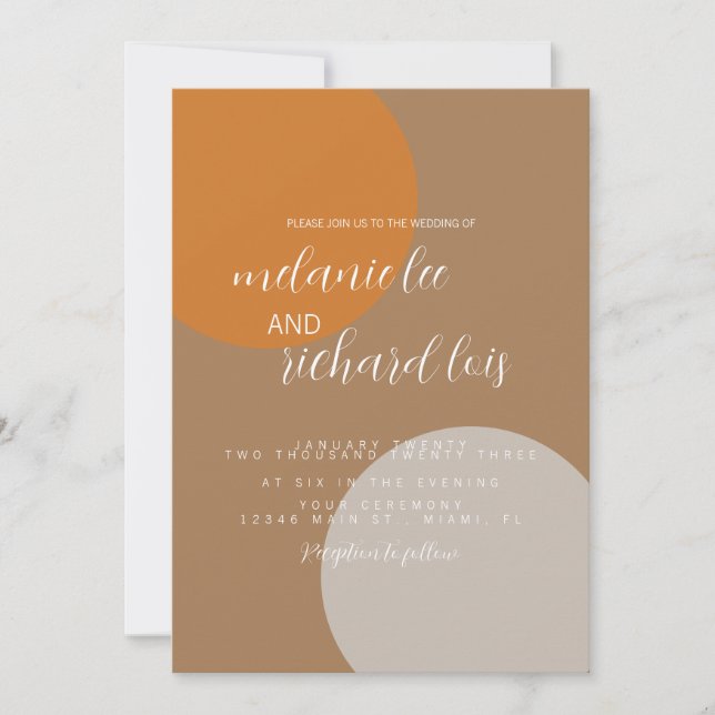 Convite Casamento Circular Natural dos Tons Terrestres (Frente)