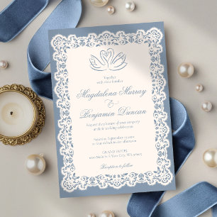 Convite Casamento Cisne Azul Poeirento Elegante Renda Marf
