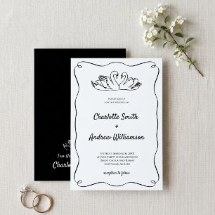 Convite Casamento Cisne Preto Branco Romântico