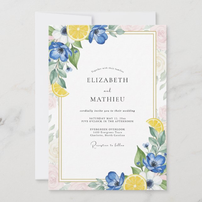 Convite Casamento Cítrico de Limão Real Eucalipto (Frente)