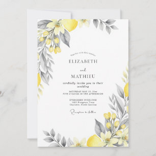 Convite Casamento Citrino Zesty Cinza Amarelo