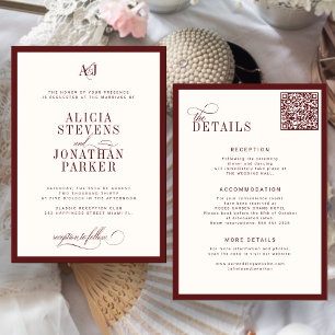 Convite Casamento clássico antigo burgundy marfim