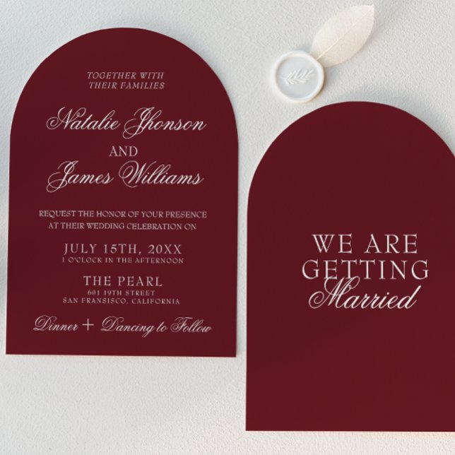 Convite Casamento Clássico Arqueado em Burgundy Profundo D (Criador carregado)