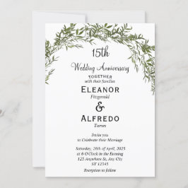 Convite Casamento Clássico Atemporal com Folhagem Aniversá
