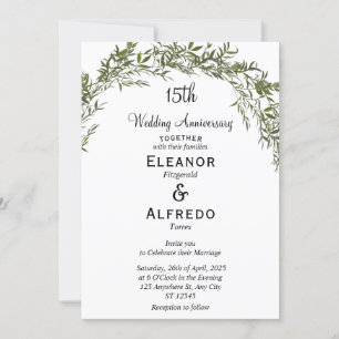 Convite Casamento Clássico Atemporal com Folhagem Aniversá